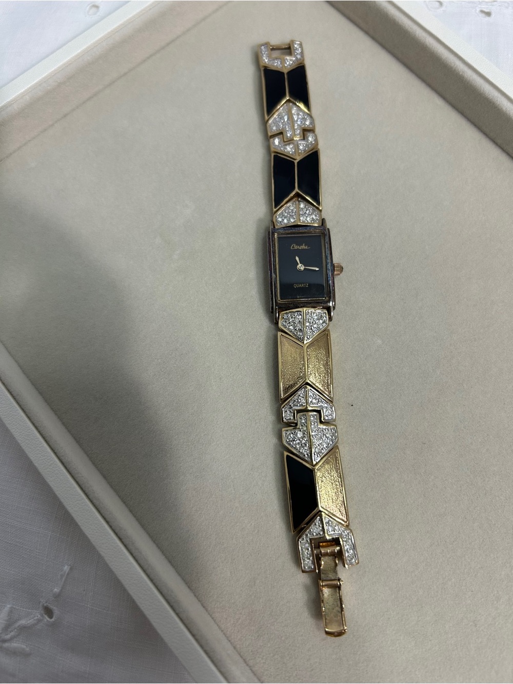Carolee Gold and Black Crystal Link Bracelet Watch NEEDS BATTERY